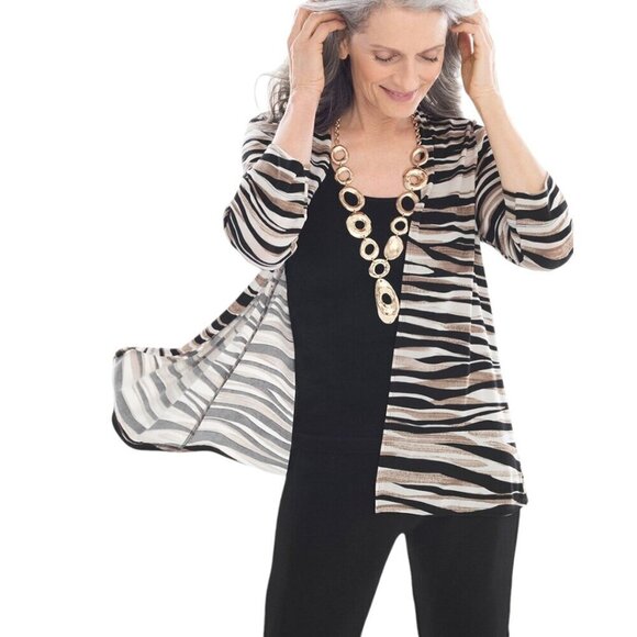 Chico's Travelers Animal Print Button Back Cardigan Jacket Neutral Combo - Picture 1 of 14